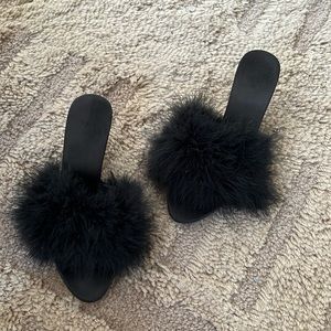 Black feather heels